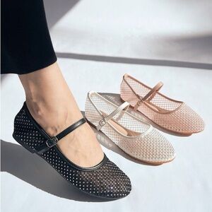 NIB BLACK Mesh Rhinestone Flats size 8